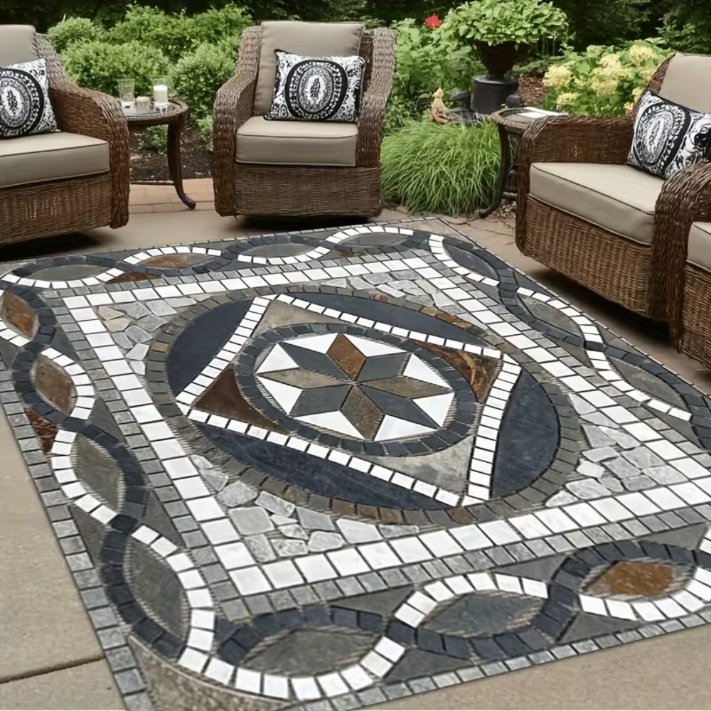 1pc Alfombra de Exterior Estilo Bohemio con Estampado de Mármol Retro, Terciopel